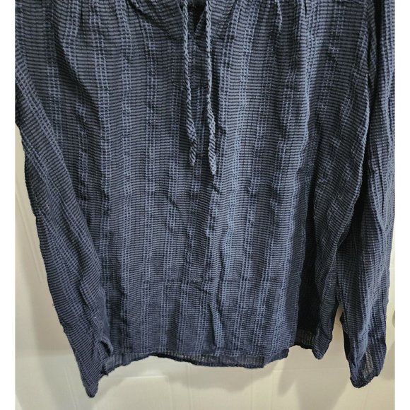 Loft Women's Long Sleeve Blouse Top Tie Keyhole Neck Textured Blue Size Medium - Picture 3 of 9